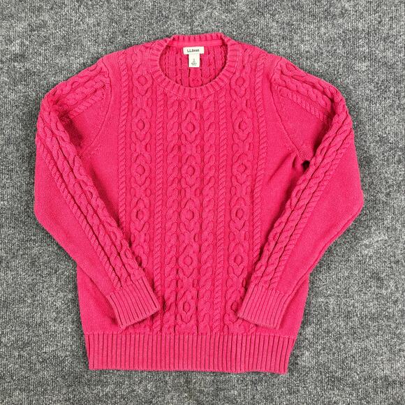 L.L.Bean Sweater Womens Small Pink Cable Knit Pullover Crewneck Preppy Warm - Picture 1 of 9